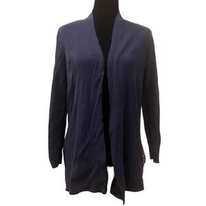 Chico's Midnight Blue and Paisley Open Front Long Sleeve Cardigan Sz XS